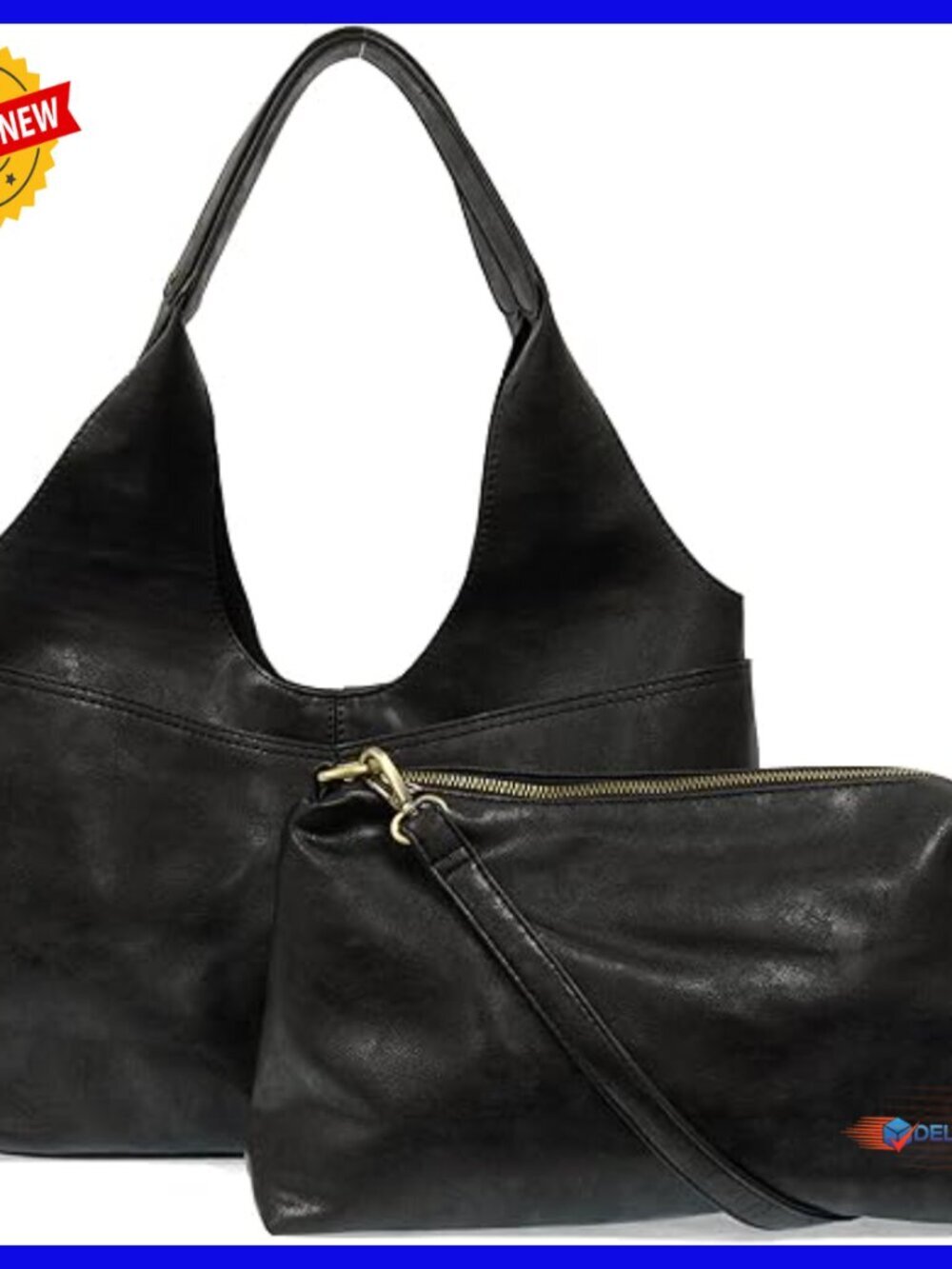 Vegan Leather Hobo Bag with Removable Insert, 4 Pockets, Crossbody Strap